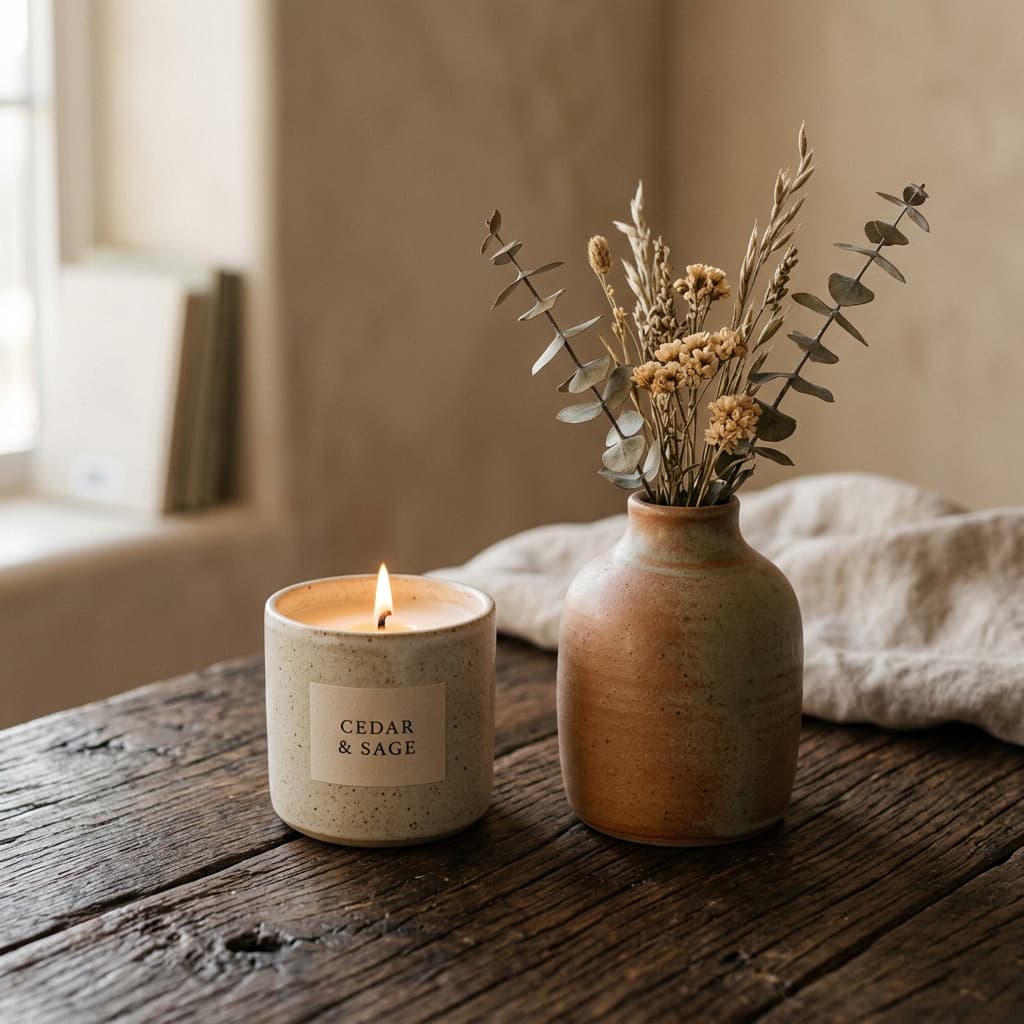 Handcrafted candle and ceramic vase